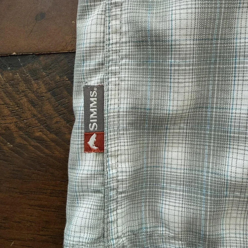 Simms Shirt Mens Medium Gray‎ Plaid Pearl Snap Long Sleeve Fishing Nylon Barfly - Picture 8 of 13